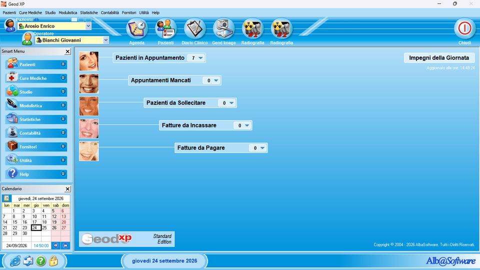 Desktop di lavoro di Geod XP: agenda, impegni della giornata e smart menu